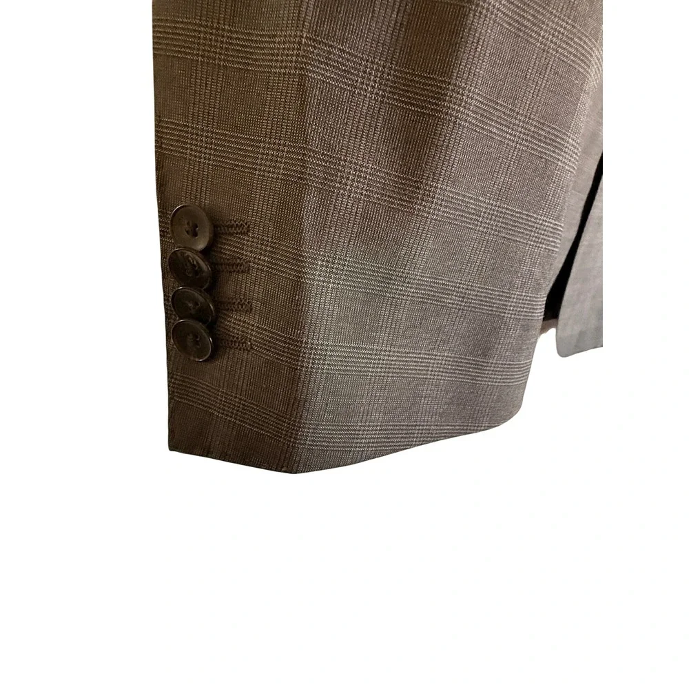 Hugo Boss BOSS Sport Coat Blazer 44L Gray Plaid Super 100 Wool Tailored Fit